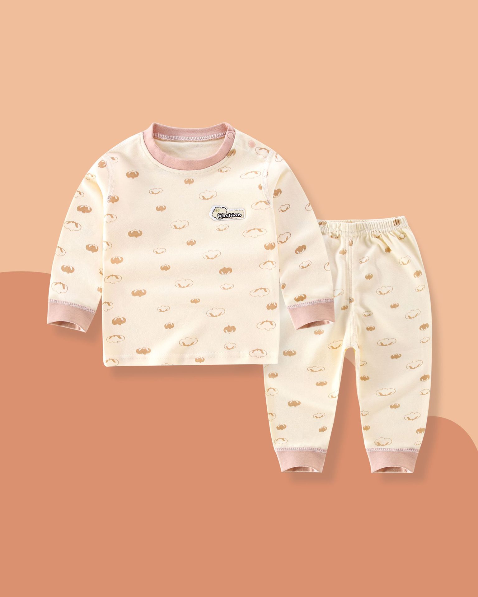 New autumn and winter baby underwear, newborn clothes, pure cotton long Johns and long pants, head and shoulder buttons, children's sets Application Scenario
