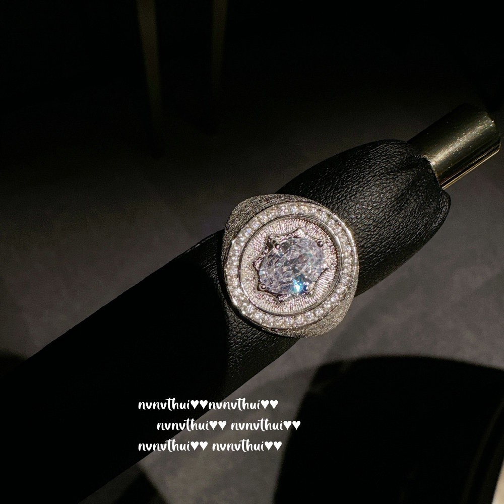 Italian Vintage brushed pigeon egg starlight gemstone ring vintage ice emerald chalcedony arranged zircon ring Item Picture