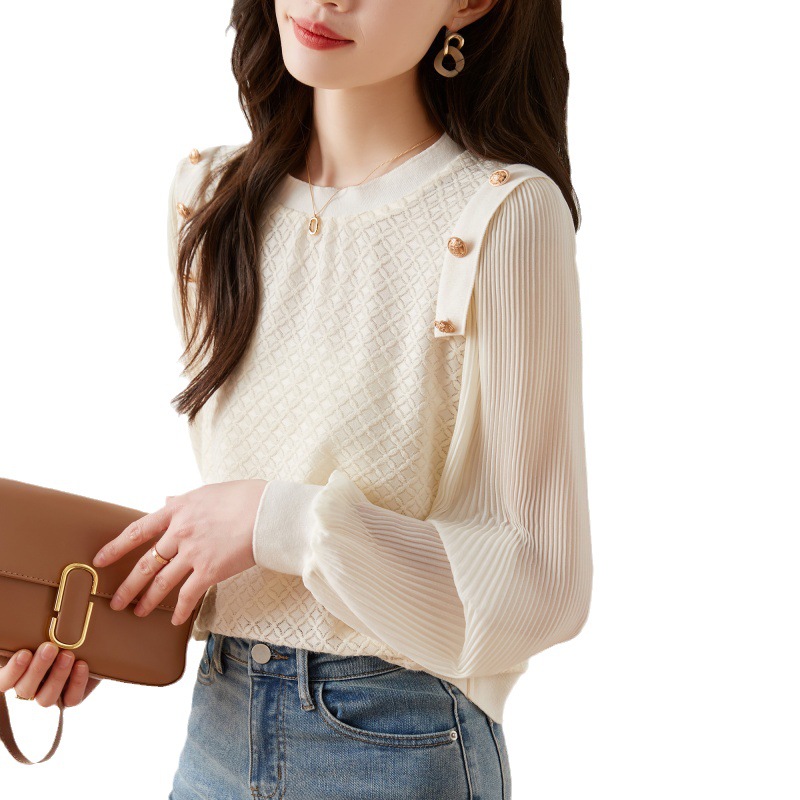 Mesh lace chiffon shirt for women's autumn collection 2023 Autumn new loose and versatile top, women's base layer mini shirt Item Picture
