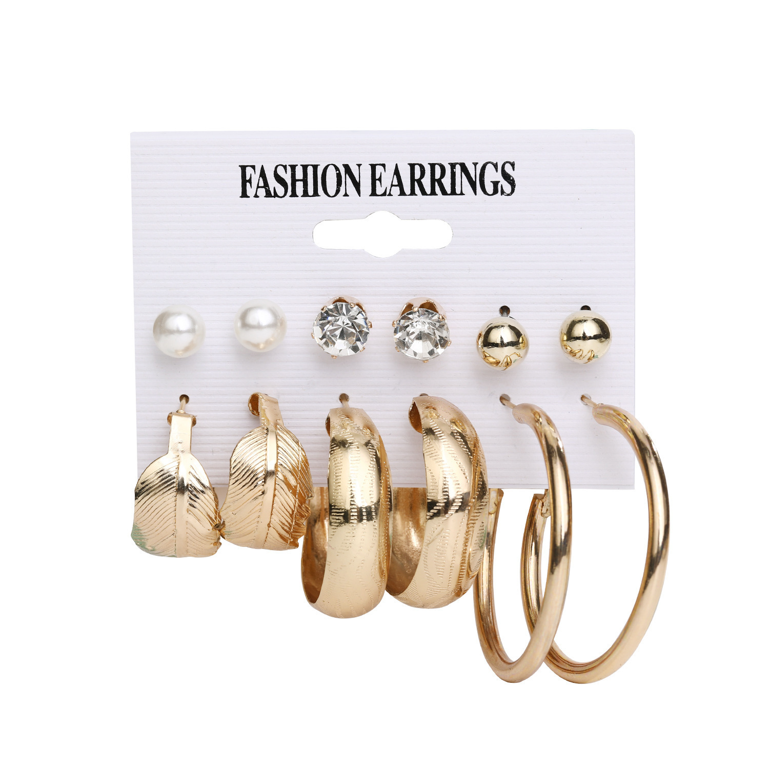 Earrings欧美跨境新款金属圆圈耳环套装6件套创意个性爱心耳钉女详情图5