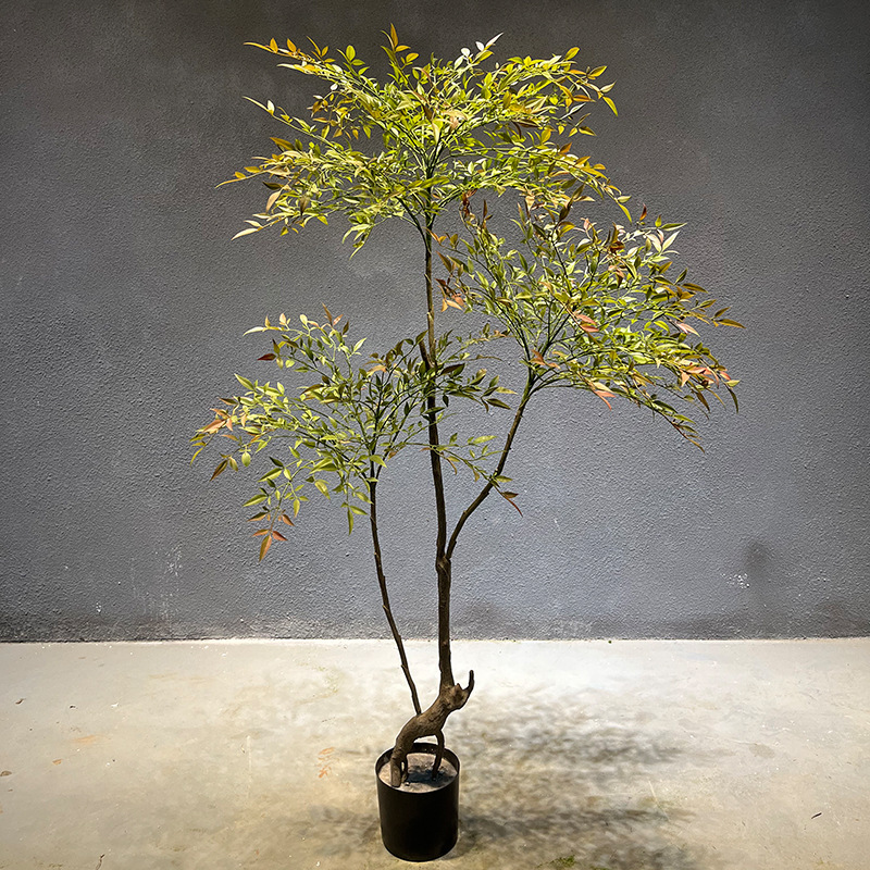 Wholesale of artificial Nandina domestica plants, artificial green plant decoration, artificial trees, living room floor-standing potted plants, bionic green plant ornaments Specification image