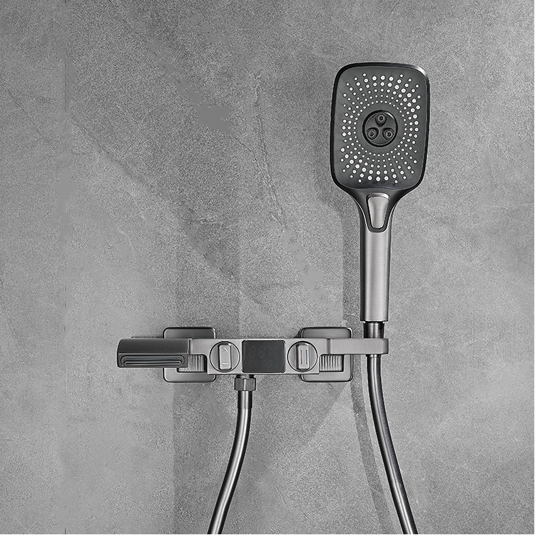 All Copper Gun Gray Digital Display Shower Shower Set Bathroom Wall Hanging Waterfall Bathtub Bathroom Hot And Cold Faucet Specification drawing
