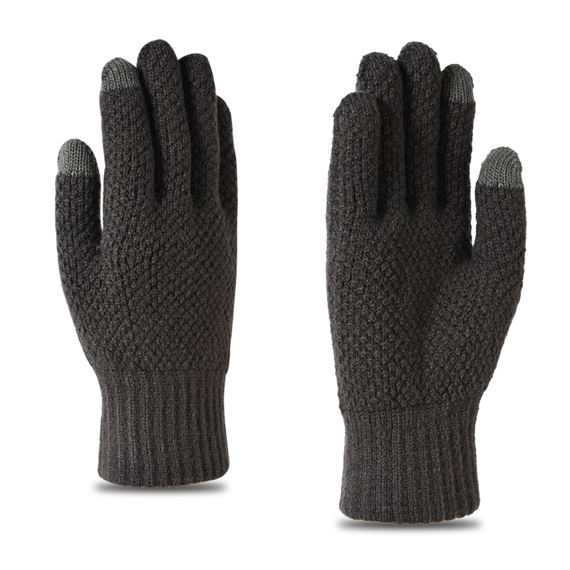 Autumn and winter men's warm gloves, thickened fleece knitted gloves, touch-screen gloves, solid color pineapple texture large version cold-proof and frost-resistant gloves, customizable LOGO student gloves, classic Korean version factory direct sales wholesale finger ballet gloves Application Scenario