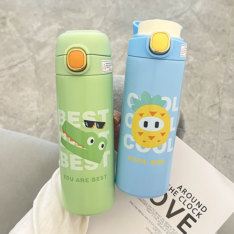 2023 New candy-colored cute student cartoon insulated cup, children's back-to-school season, baby drinking cup, direct drinking cup Specification image