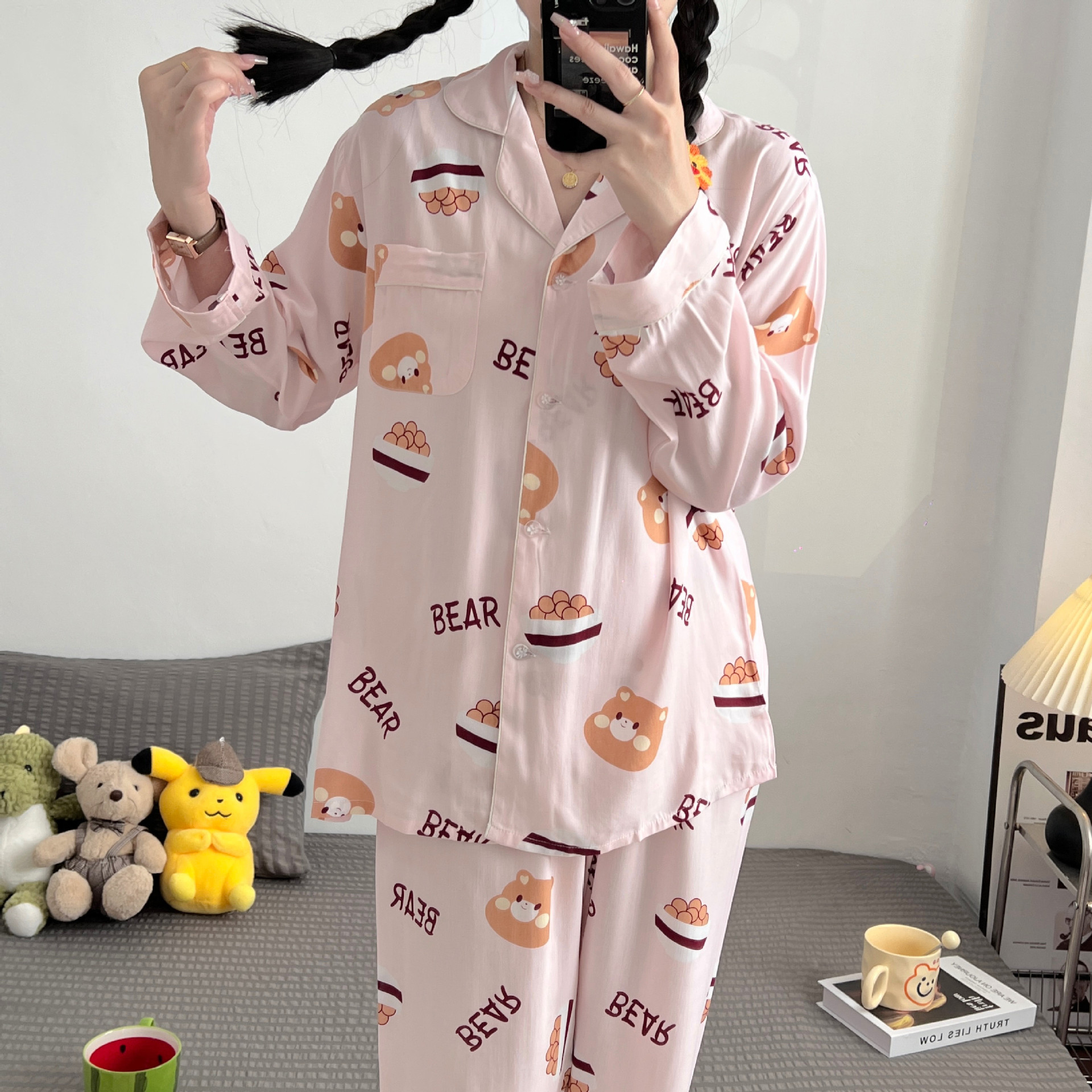Cotton Silk Pajamas Women New Casual Light And Comfortable Korean Version Of Sweet And Cute Network Red Wind Can Be Worn Outside The Home Suit Application Scenario
