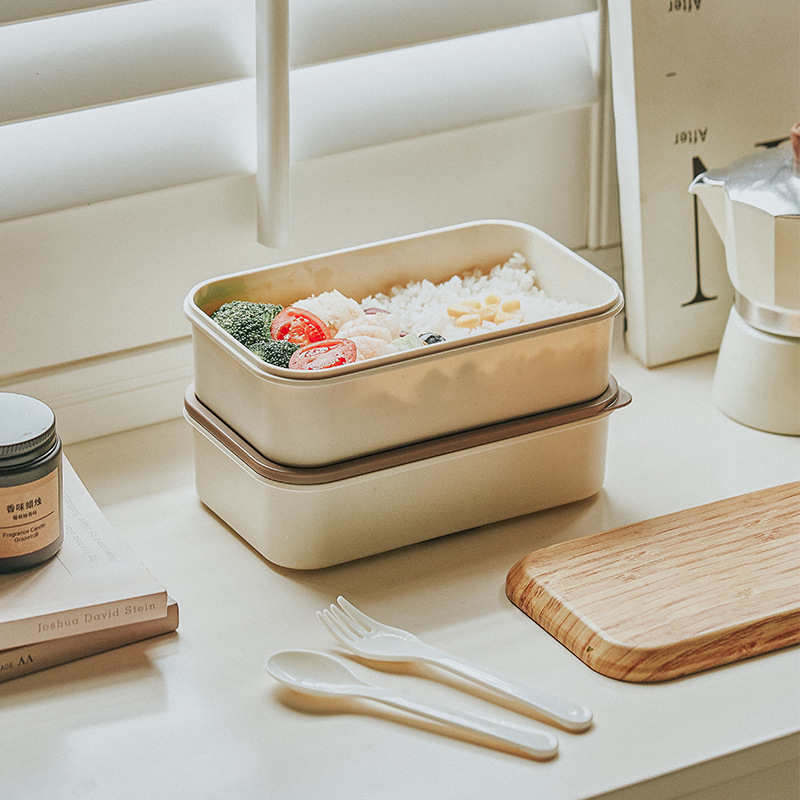 Japanese-style wood-grain lunch box, double-layer bento box, office workers can microwave heat special lunch box, sealed and separated lunch box Specification image