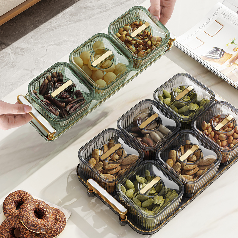 Transparent light luxury confectionery box Home living room confectionery tray snack plate snack display tray nuts and dried fruit compartmentalized storage box details Picture