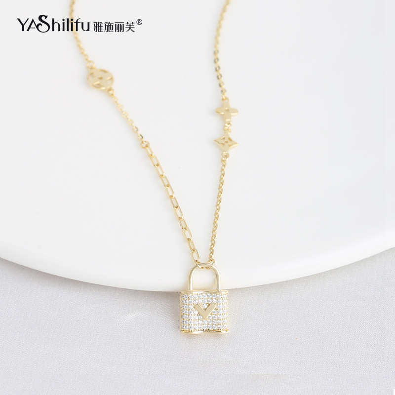 雅施丽芙饰品原创设计外观专利精致小锁项坠925银进口奥钻项链