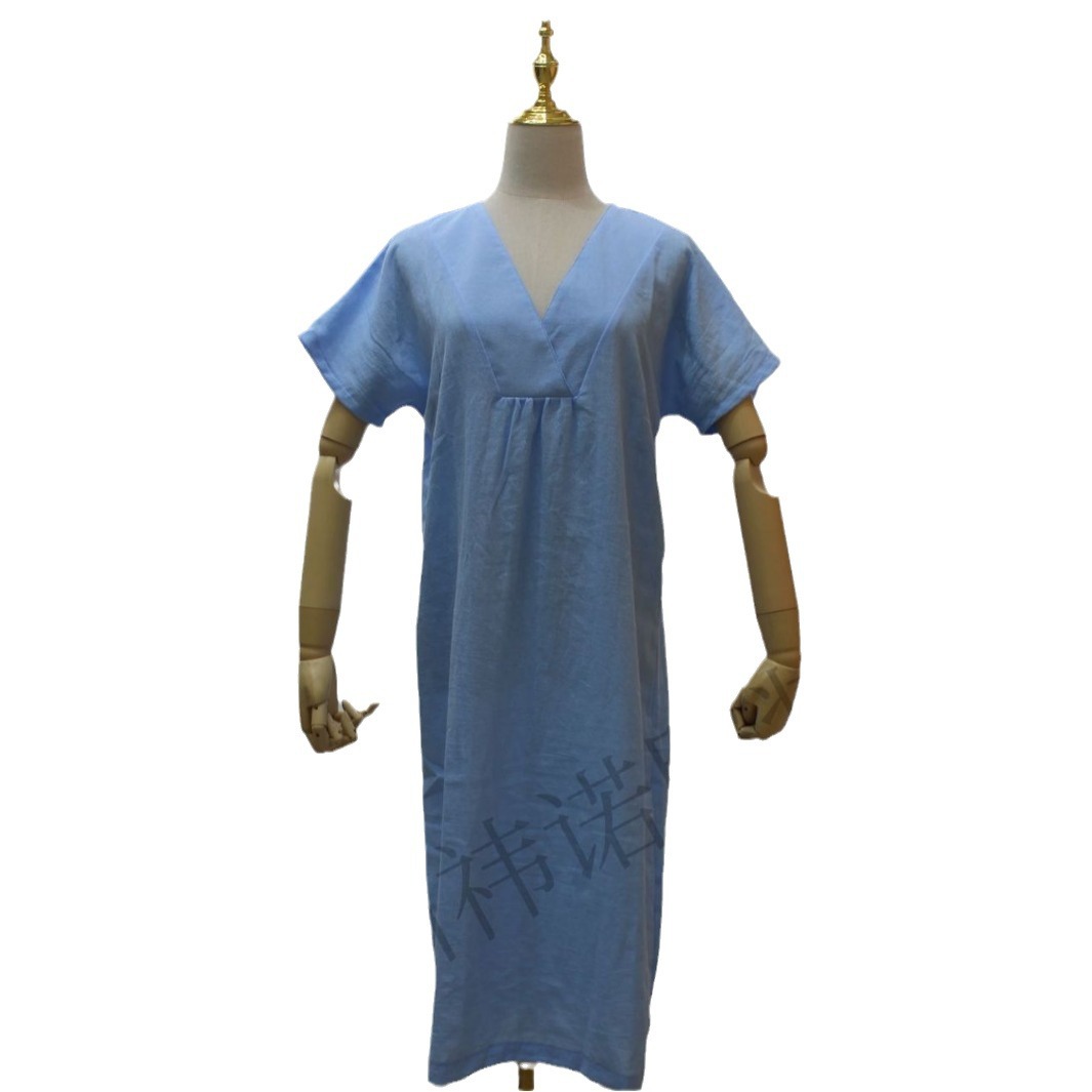 2024 Amazon bestseller cotton and linen women's solid color V-neck fashion dress in stock Item Picture