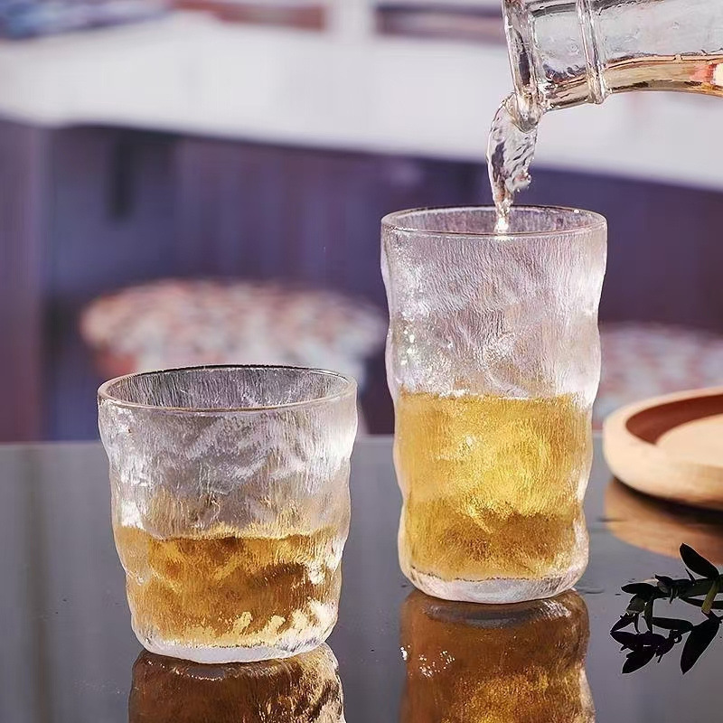 日式透明冰川玻璃杯家用喝水杯子夏日啤酒杯红酒杯果汁杯树皮纹杯详情图4