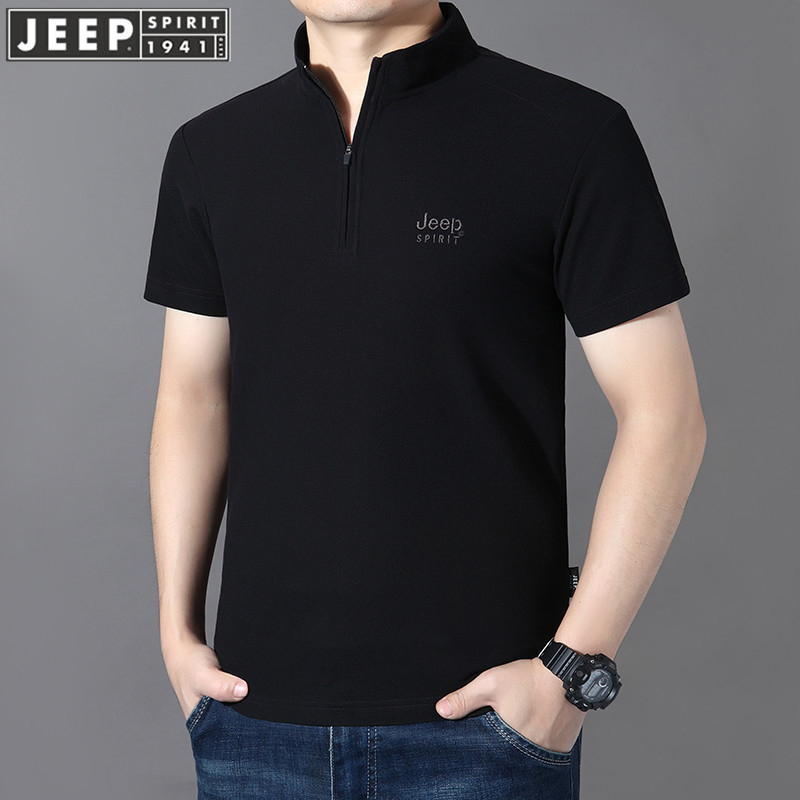 # Middle-aged short-sleeved T-shirt for men, spring and summer business fashion, slim lapel solid color mature stand-up collar short-sleeved POLO shirt trend Specification image