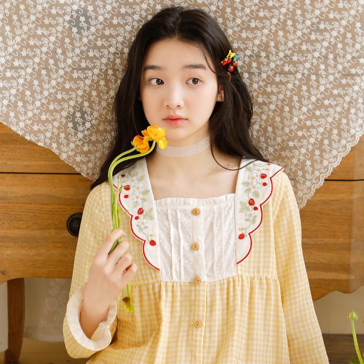 Ladies Spring And Summer New 2023 Long Sleeve Trousers Pure Cotton Gauze Thin Women's Home Wear Set details Picture