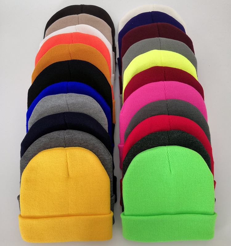 Rolled edge cold cap acrylic knitted cap beanie cap light plate solid color wool hat foreign trade hat manufacturers