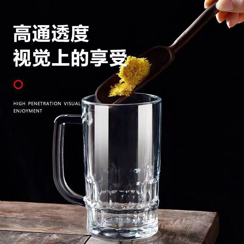 【 4-piece set 】 Large-capacity thickened beer mugs with handles, household glass cups, transparent lead-free water cups wholesale Specification image