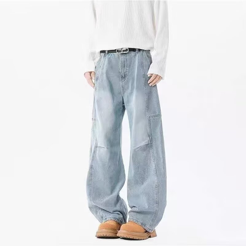 FUIV American high street jeans, men's spring pleated wide-leg pants, loose straight-leg washed stylish casual pants Application Scenario
