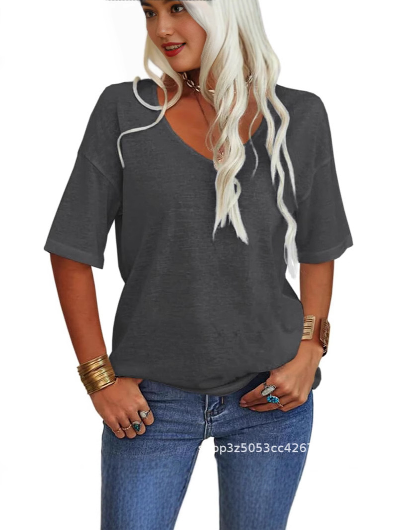 The 2024 summer Amazon and eBay bestsellers of new short-sleeved V-neck T-shirt tops from Europe and America for cross-border trade Application Scenario