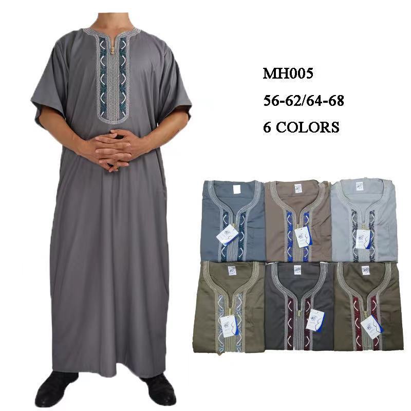 New Middle East cotton and linen Arabian men's robes embroidered spot Arabian factory short sleeve clothing details Picture