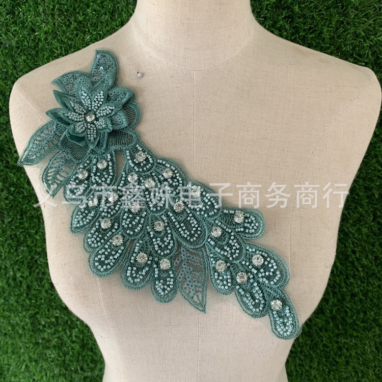 DIY embroidered rhinestone peacock feather corset with applique sequins and patch dance costume accessories