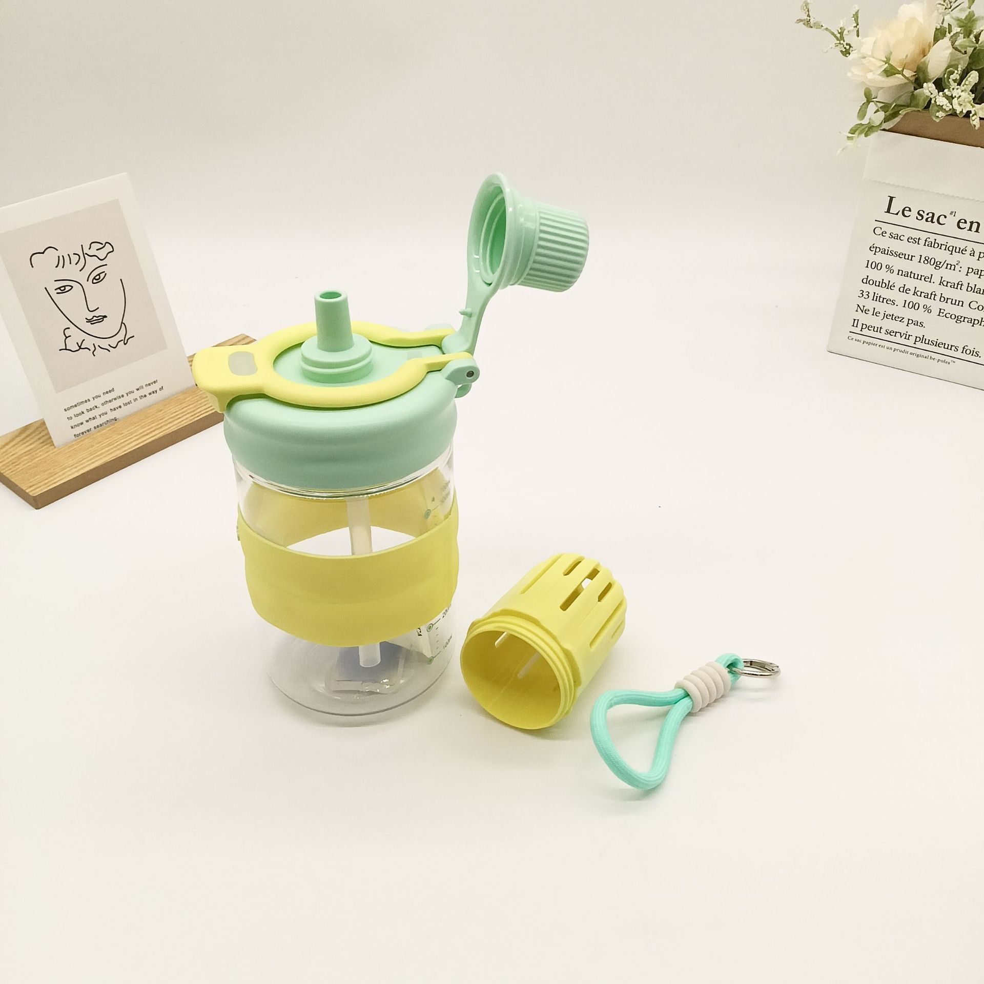 Double drinking cup summer girls' high school appearance level straw cup with tea brewing compartment simple and portable plastic cross-border wholesale details Picture