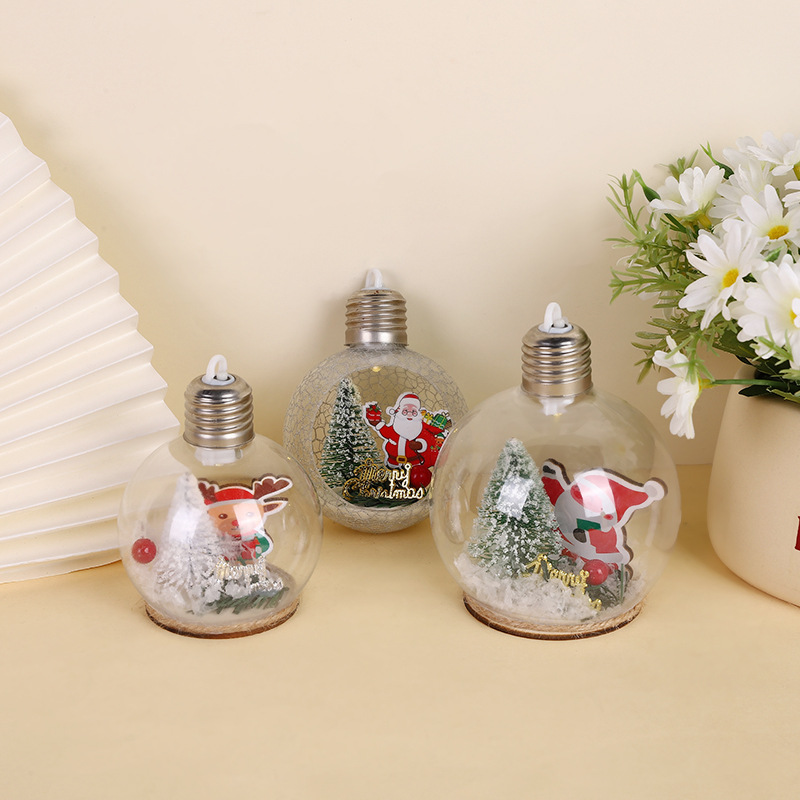 圣诞老人水晶圣诞球定制 透明圣诞球LED灯发光挂件装饰品加工定制
