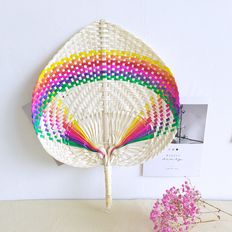 Factory Direct Sales Bamboo Woven Big Pu Leaf Fan Summer Pure Hand-Woven Fan Dance Fan Hand Fan To Cool Pu Grass Fan Specification drawing