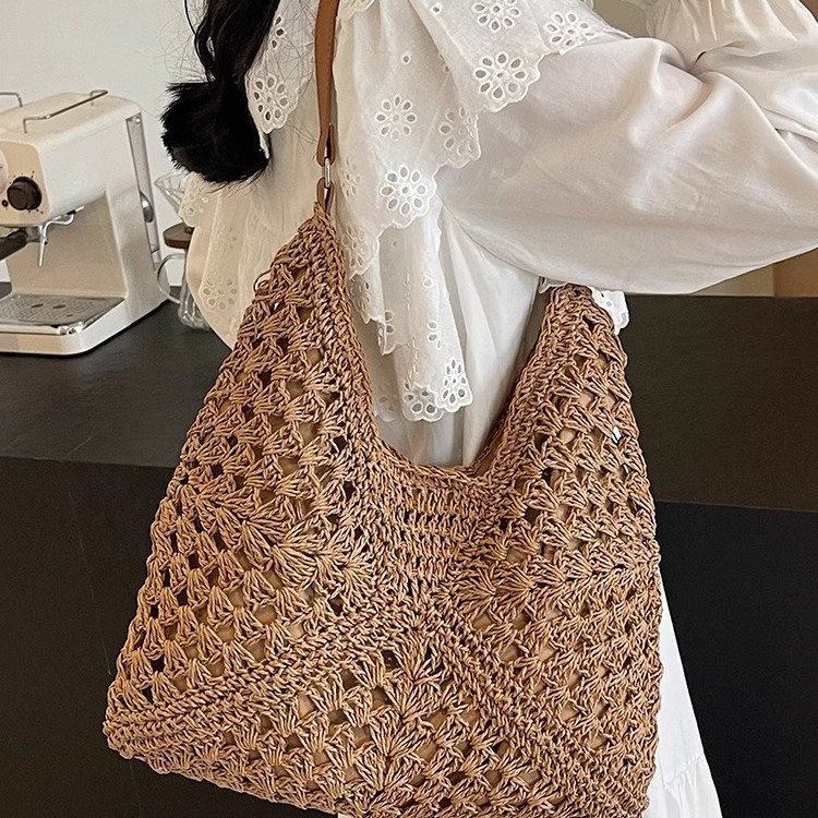 Large-capacity woven bag for women 2025 new style summer seaside vacation straw woven bag Versatile commuting single-shoulder tote bag details Picture