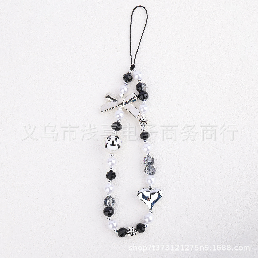 Korean dopamine ceramic hand-painted Fubao Panda mobile phone chain Black and white Panda mobile phone pendant DIY beaded pendant details Picture