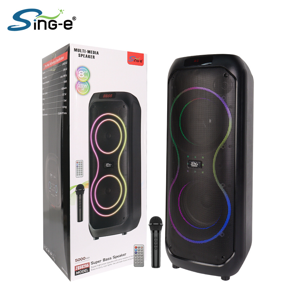 SIN-E ZQS8255 مضاعف 8 8 بوصات من طراز RGB مشحن بشكل مطول وميكروفون بلوتوث في الهواء الطلق