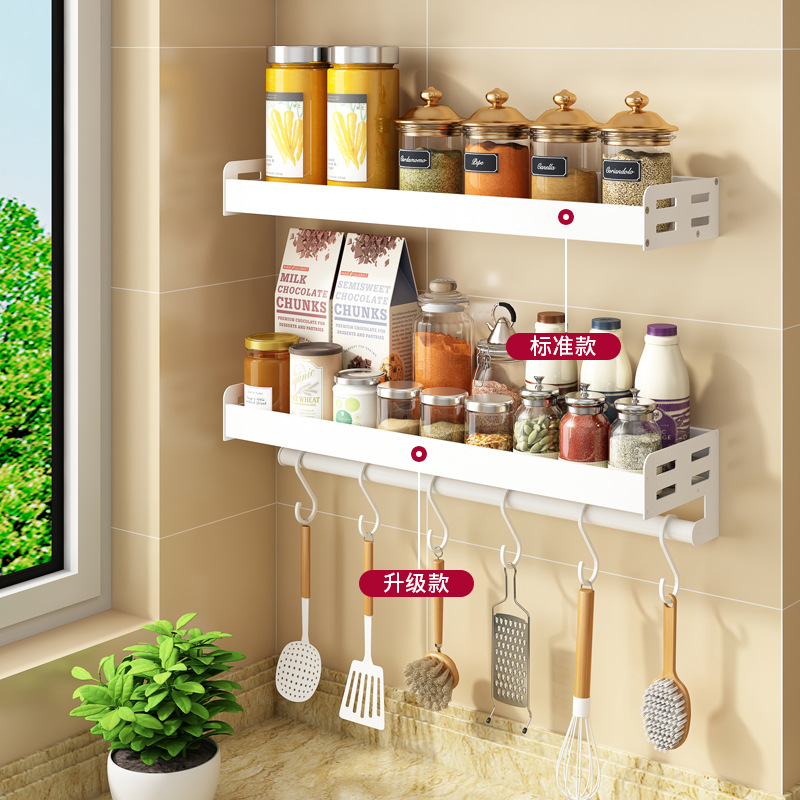 Non-drilling kitchen storage rack, powerful wall-mounted condiment storage hanging piece, white rack, multi-functional condiment rack details Picture