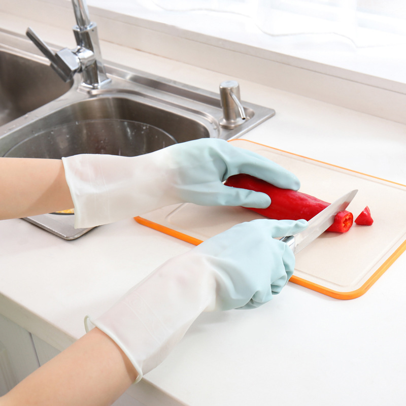 厨房橡胶乳胶洗衣服防水塑胶胶皮家务清洁刷碗透白双色手套洗碗女详情图2