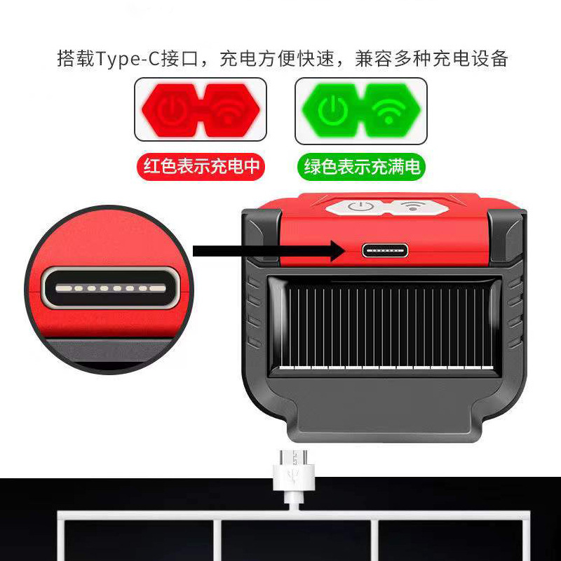 USB induction charging headlamp, cap lamp, LED headlamp, head-mounted night fishing, waterproof fishing, solar energy Specification image