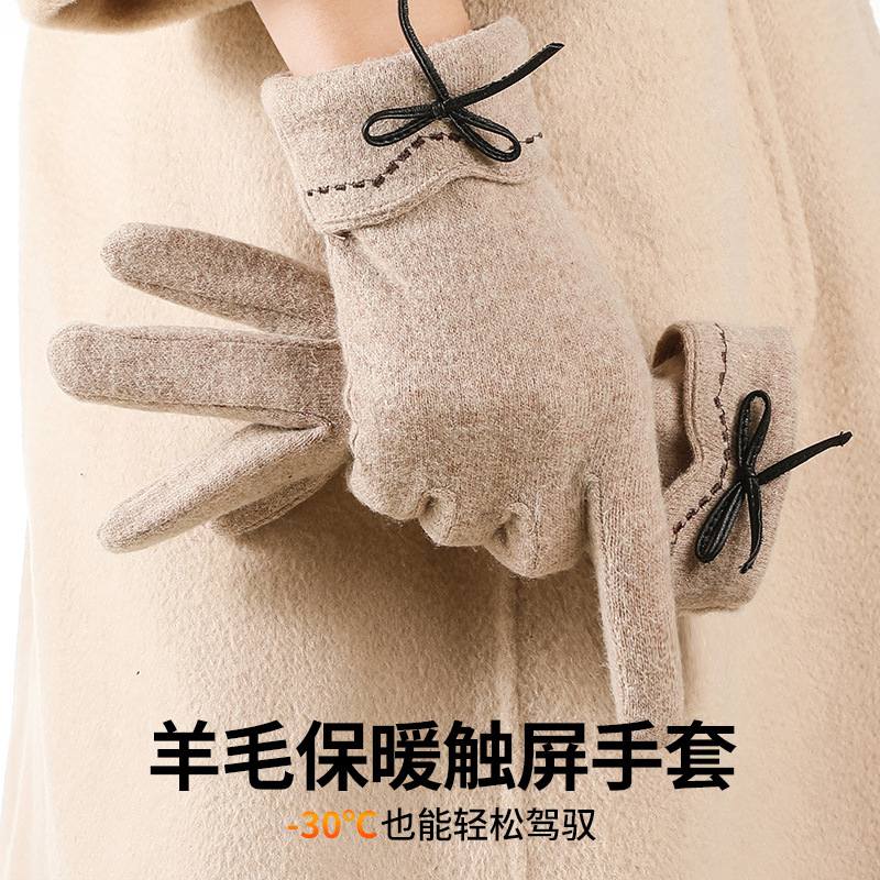 Autumn And Winter New Wool Women's Gloves Outdoor Riding Cold Gloves Plus Fleece Thickened Touch Screen Protector Warm Gloves