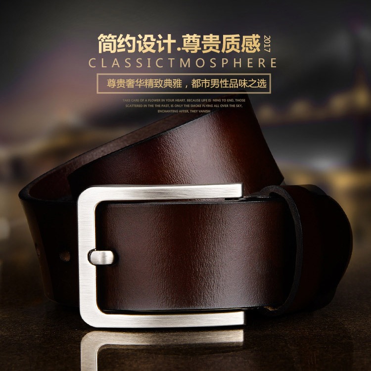 New Men's Leather Belt Europe And The United States Vintage Needle Buckle Belt With Thick Cowhide Belt Cross-Border Exclusively details Picture