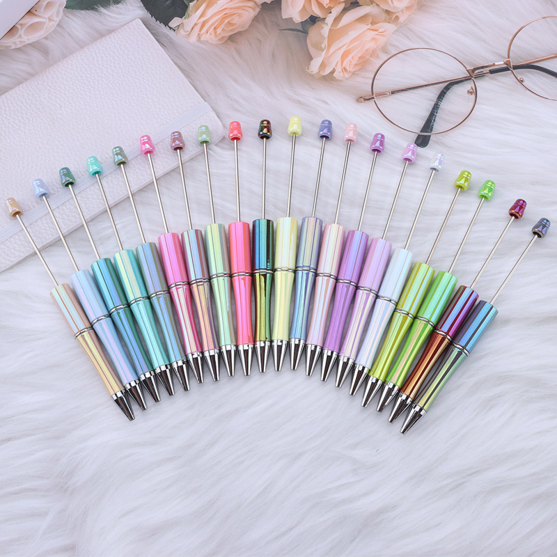 Spot Wholesale Diy Colorful Beaded Pen Uv Dazzling Beaded Pen Ball Pen Electroplated Pen Rod Gradient Color Beaded Pen details Picture