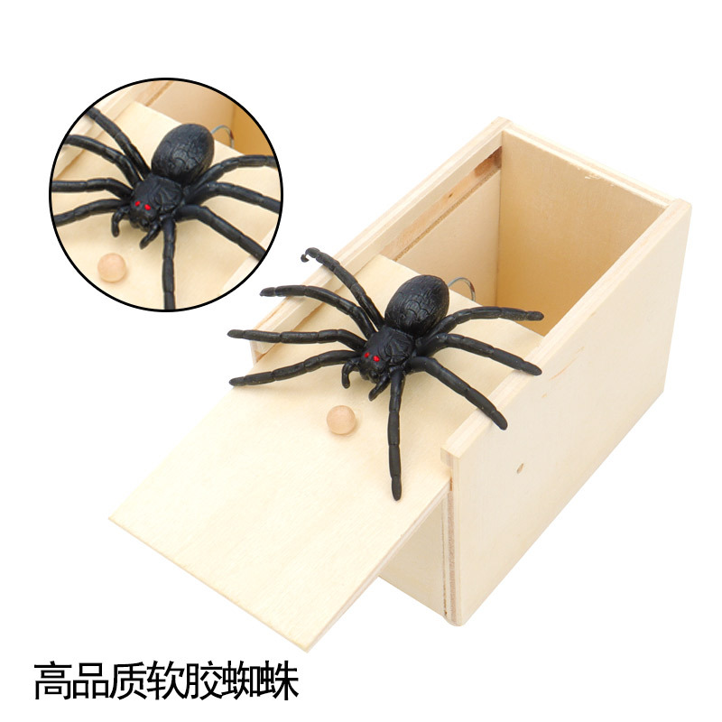The spider was startled. Wooden box, Douyin, the same style cross-border parody creative prank toy. Spider Prank manufacturer wholesale details Picture