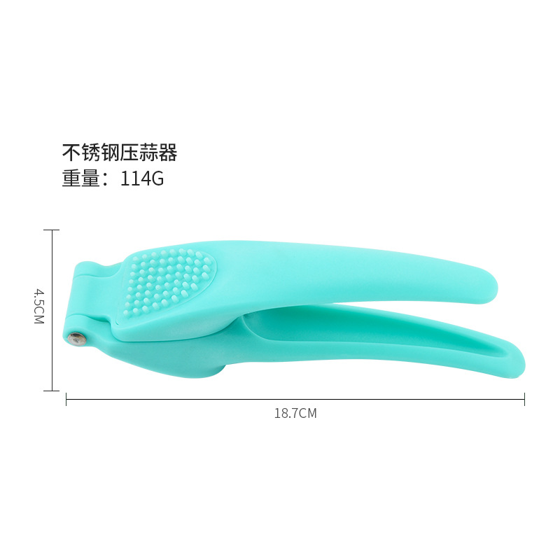 Stainless steel garlic press plastic handle garlic press household manual garlic blender Kitchen gadget garlic puree press Specification drawing