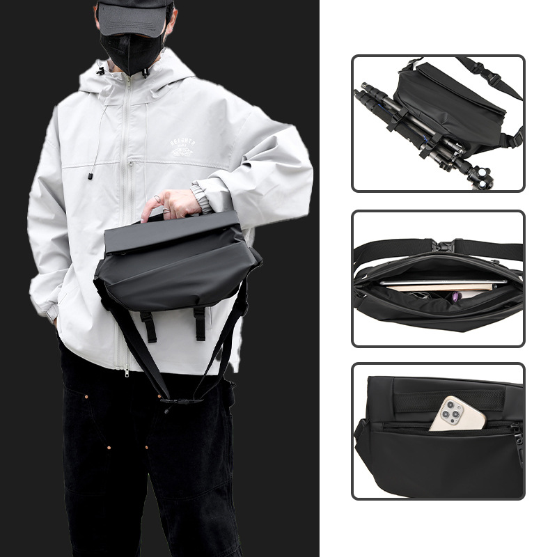 Fashionable Men's Functional Crossbody Bag Anti-Splash Ipad Multi-Functional Chest Bag Male Portable Motorcycle Cool Shoulder Backpack details Picture