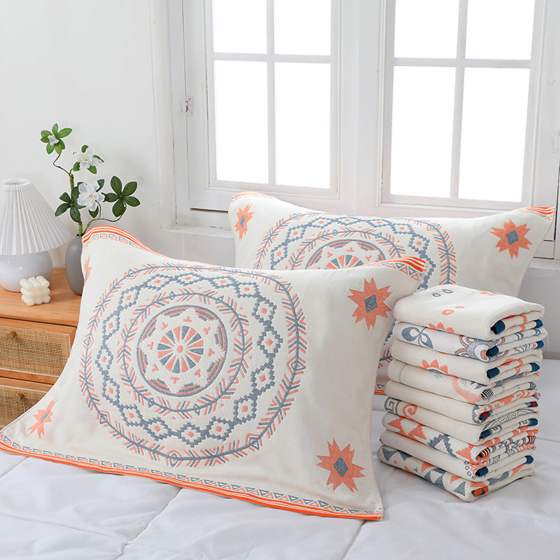 Eight Layers Of Gauze Pillow Towel Pure Cotton Pair Of European Jacquard Thickened Boys Pillow Towel Anti-Fall Cover Wholesale Specification drawing