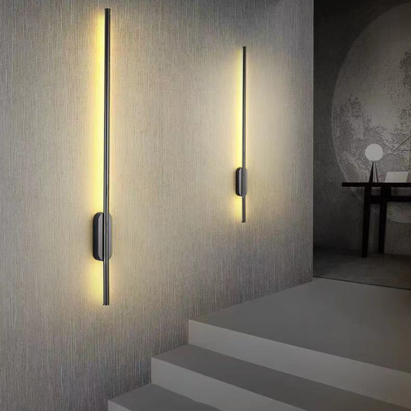 Simple, modern, minimalist long strip bedroom bedside wall lamp, living room grille background wall lamp, staircase ambient light, round full figure
