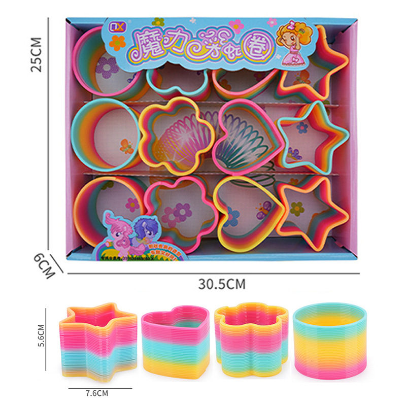 Large Special-Shaped Rainbow Ring Toy Children's Hot Love Star Rainbow Spring Stack Ring Stall Supply Specification drawing