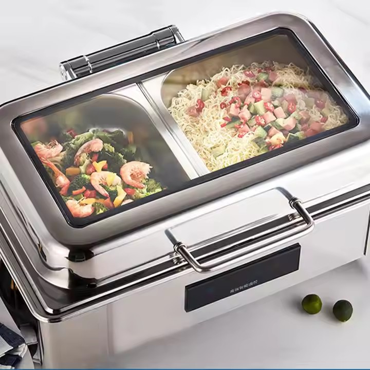 Stainless Steel Clamshell Insulation Square Insulation Furnace Electric Heating Visible Buffy Stove Hotel Breakfast Intelligent Temperature Control Tableware
