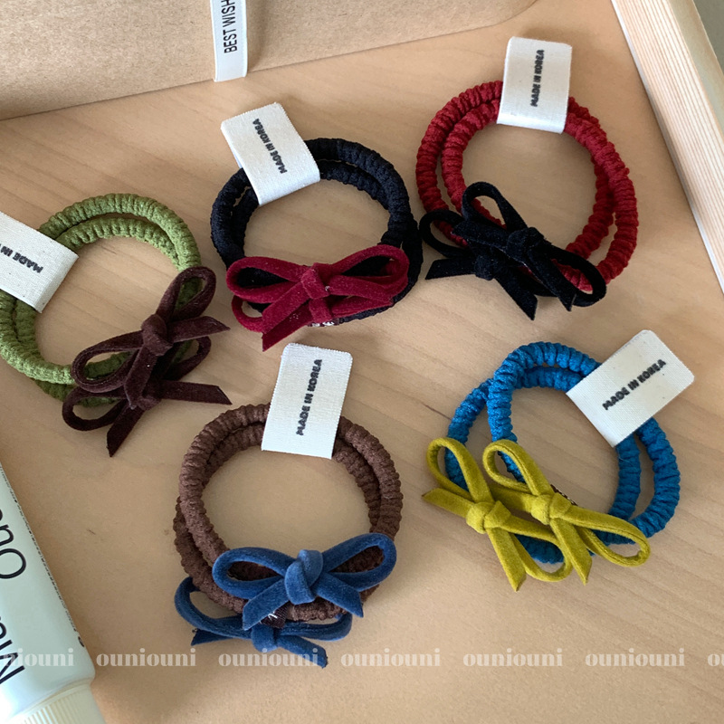 2条装糖果色丝绒蝴蝶结发绳韩系ins少女扎马尾皮筋头绳皮套发饰品