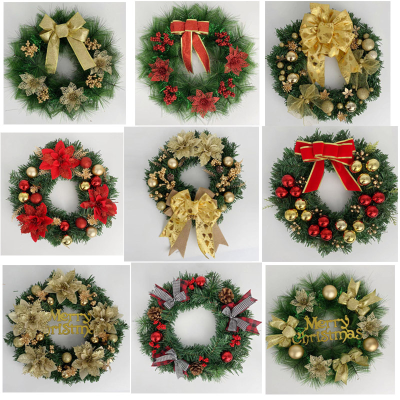 The New Christmas Wreath Decorations Door Decoration Hotel Restaurant Simulation Teng Strip Christmas Wreath Shopping Mall Facade Decoration Batch
