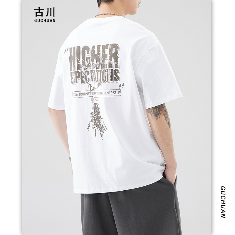 Furukawa Men's Wear: Summer Edition's heavyweight retro washed and personalized printed trendy men's loose large-sized short-sleeved T-shirt Specification image