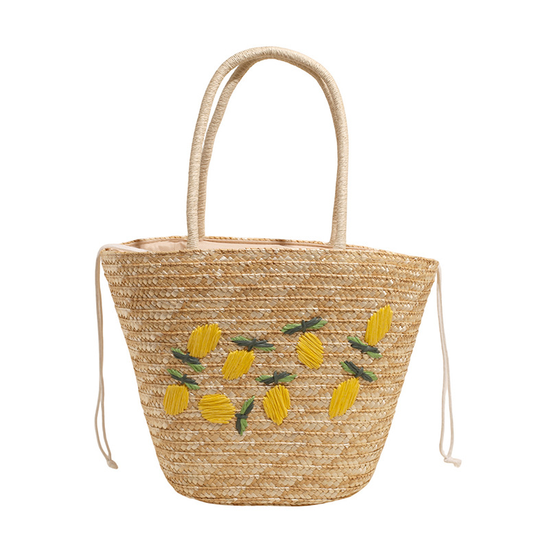 2025 New straw woven bag for women, versatile shoulder bag, high-end commuting tote bag, lemon embroidery woven bag Item Picture