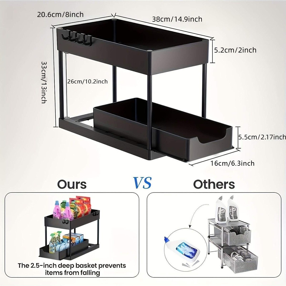 Kitchen sink storage rack, countertop pull-out organization rack, bathroom storage rack, easy-to-disassemble, clean and storage rack Specification image