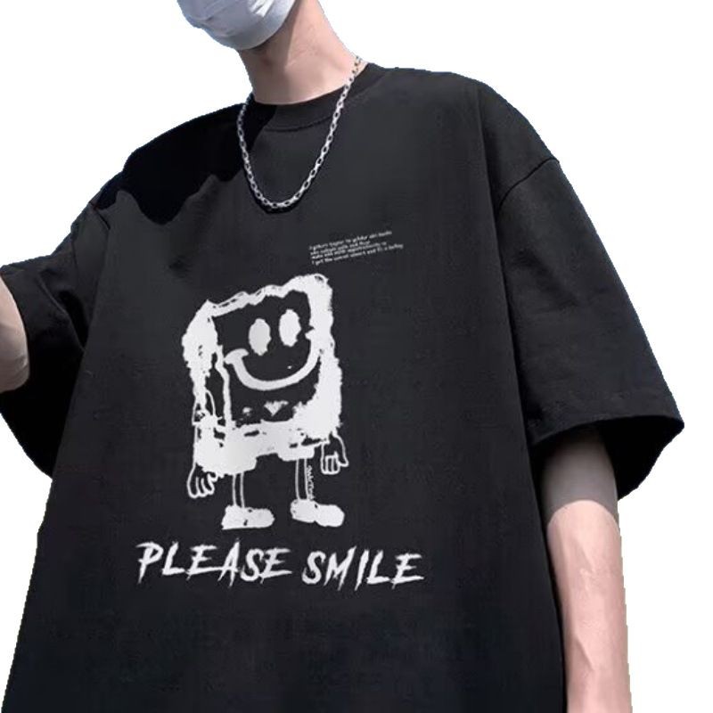 Pure cotton summer short-sleeved cartoon student T-shirt with a loose and youthful feel, casual and trendy short-sleeved for junior high school students Item Picture