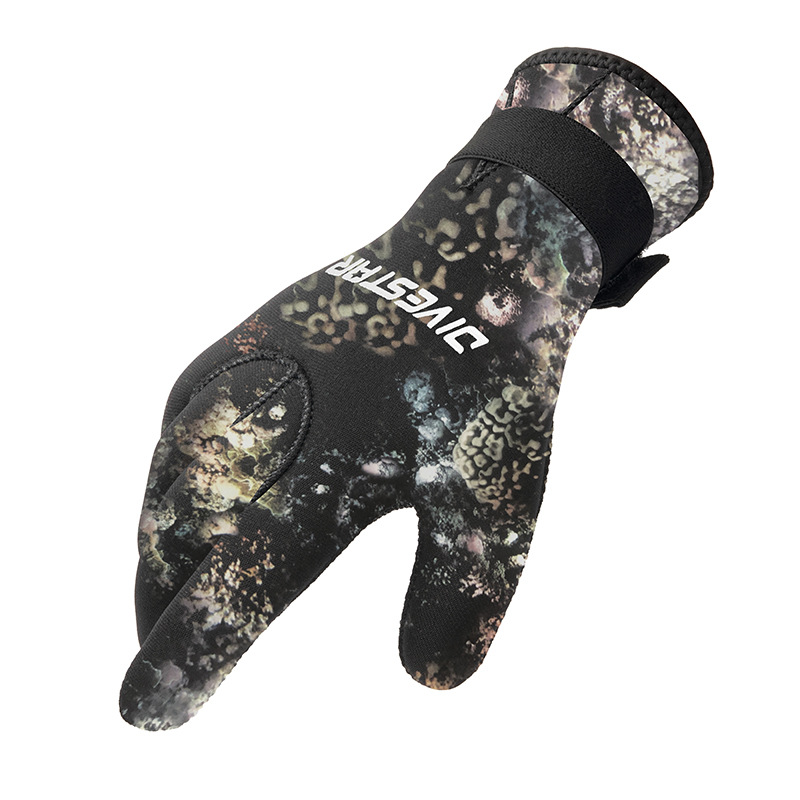 New 3mm/5mm diving gloves anti-slip wear-resistant camouflage anti-sting gloves catch fish fish winter swimming diving gloves Specification drawing