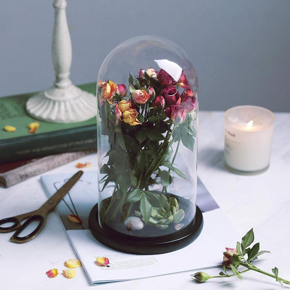 Eternal Life Flower Glass Cover Cork dust Micro landscape dust decoration Vase bouquet DIY dry flower glass cover Specification drawing