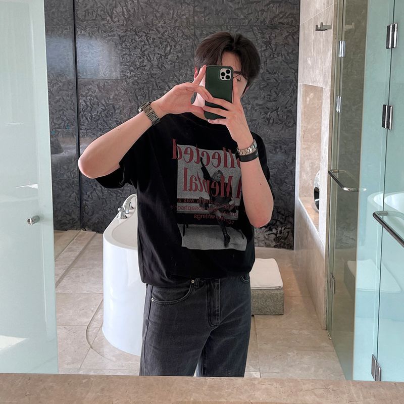 MYQ American retro high street short-sleeved T-shirt for men's summer loose fashion brand printed pure cotton half-sleeved base layer Application Scenario